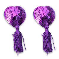 Hearts Nipple Stickers with Sequins and Tassels Purple