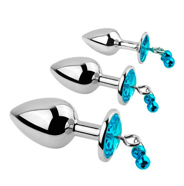 Set of metal anal plugs with leash 3pcs (S/M/L) turquoise