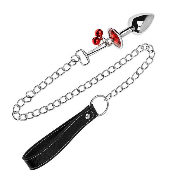 Metal anal plug with leash 2.8x7 red