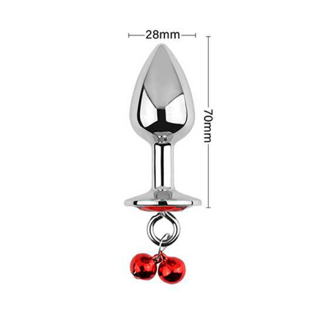 Metal anal plug with leash 2.8x7 red