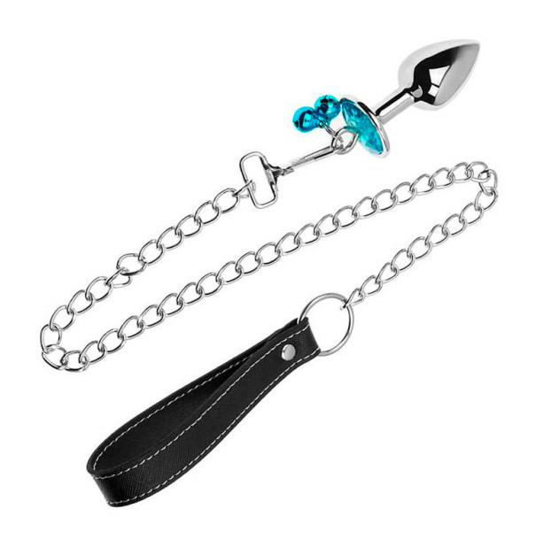 Metal anal plug with leash 3.4x8.2 turquoise