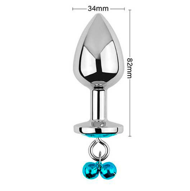 Metal anal plug with leash 3.4x8.2 turquoise