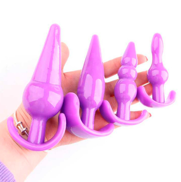 Set of 4 soft anal plugs (XS/S/M/L) purple