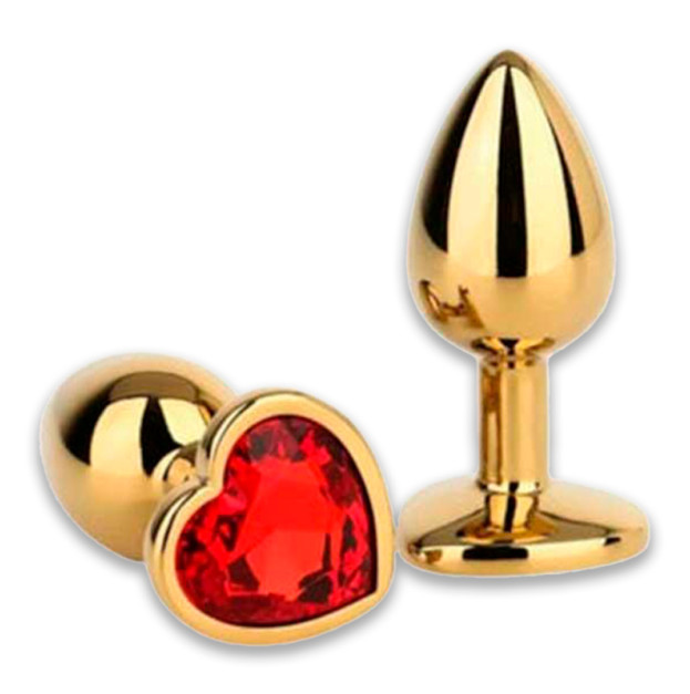 Gold anal plug with crystal heart 9x4