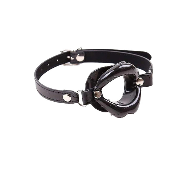 Silicone Gag Lips Open Mouth Black S&M
