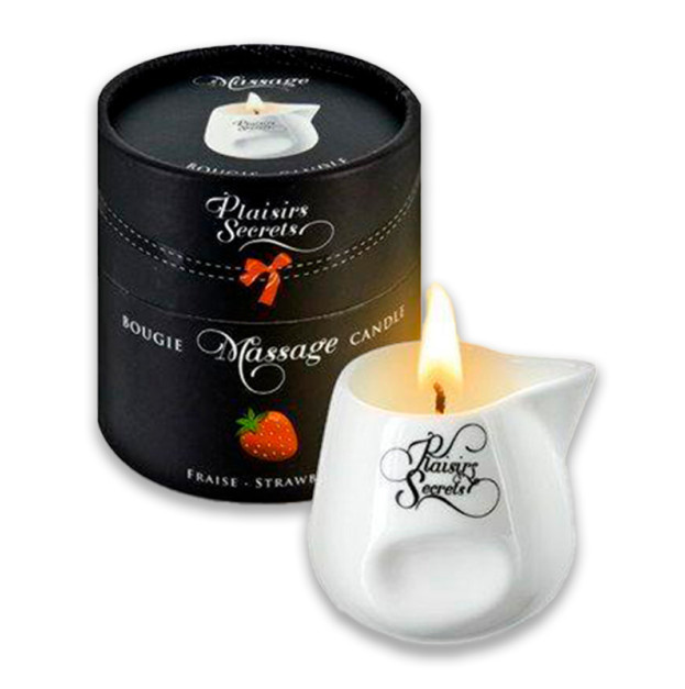 Свеча для массажа в керамической посуде Plaisirs Secrets Strawberry