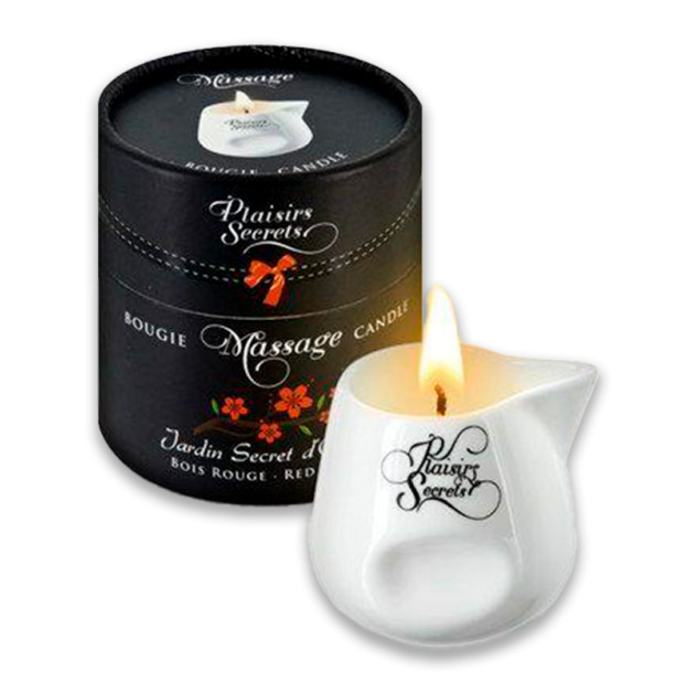 Свеча для массажа в керамической посуде Plaisirs Secrets Red Wood