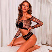 Perfect set with top and fishnet panties black