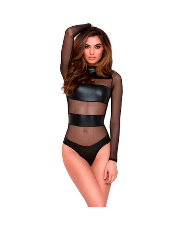 Spectacular latex bodysuit with mesh black