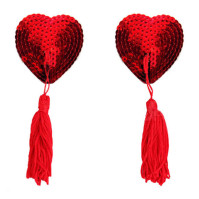 Silicone stickers on nipples pestis hearts with sequins and tassels red