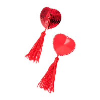 Silicone stickers on nipples pestis hearts with sequins and tassels red