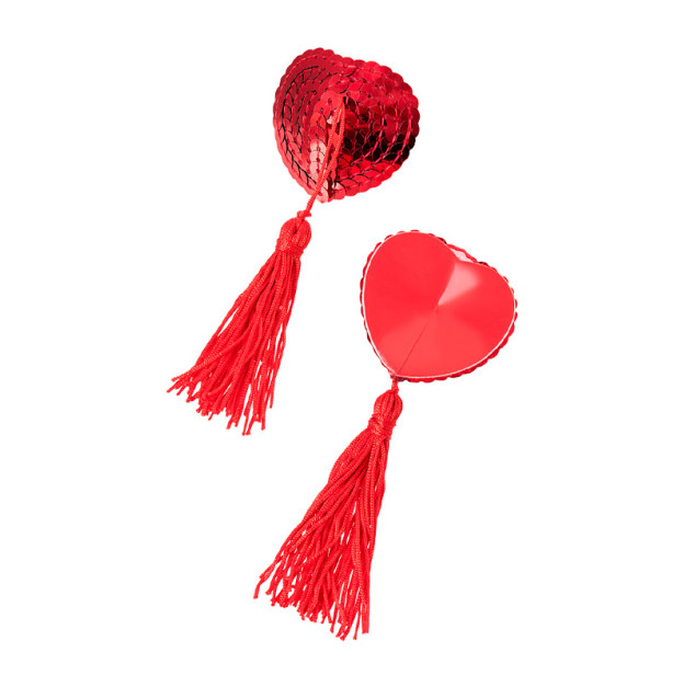Silicone stickers on nipples pestis hearts with sequins and tassels red