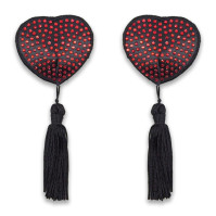 Hearts and rhinestones sexy nipple stickers with decorative tassels red