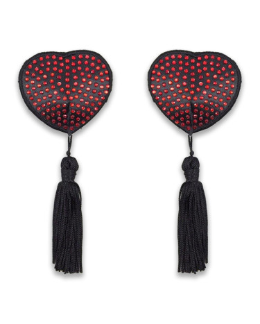 Hearts and rhinestones sexy nipple stickers with decorative tassels red