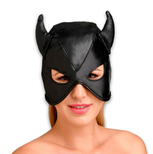 Маска Master Series Dungeon Demon Bondage Mask with Horns Black