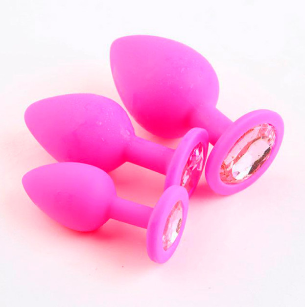 Silicone anal plug with crystal 4.2*9.5 pink
