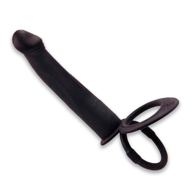 Vibrating Cock Ring with Double Penetration Dildo Black