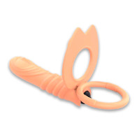 Erection ring + vibration with a textured dildo for double penetration beige