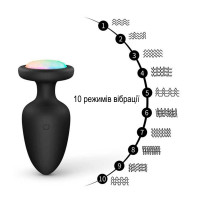 Светящаяся анальная пробка с вибрацией 10X Light Up Rechargeable Anal Plug 9.8x4.4 черная