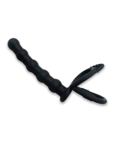 Cock Ring with Double Penetration Dildo Black