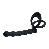 Cock Ring with Double Penetration Dildo Black