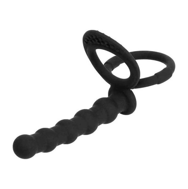 Cock Ring with Double Penetration Dildo Black