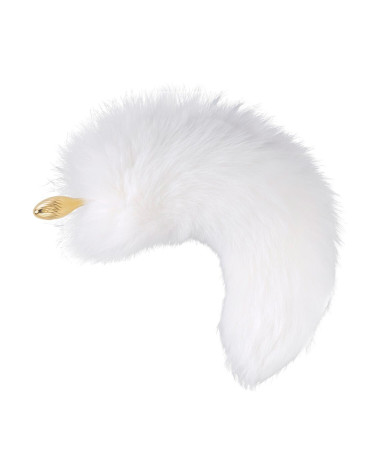Металева анальна пробка LOCKINK SEVANDA White Fox-Tail Anal Pear-shape Plug