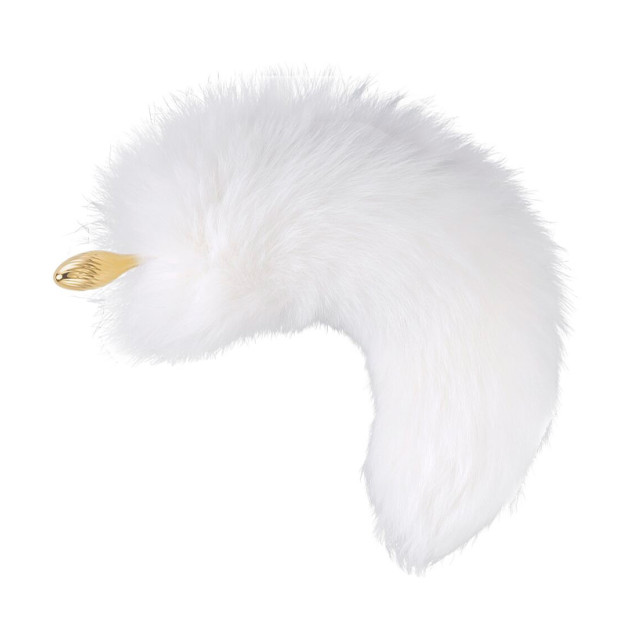 Металева анальна пробка LOCKINK SEVANDA White Fox-Tail Anal Pear-shape Plug