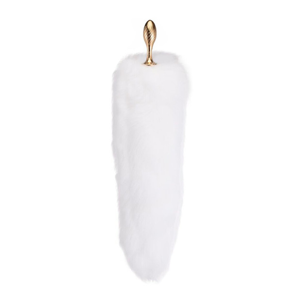 Металева анальна пробка LOCKINK SEVANDA White Fox-Tail Anal Pear-shape Plug