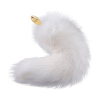 Металева анальна пробка LOCKINK SEVANDA White Fox-Tail Anal Pear-shape Plug