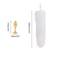 Металева анальна пробка LOCKINK SEVANDA White Fox-Tail Anal Pear-shape Plug