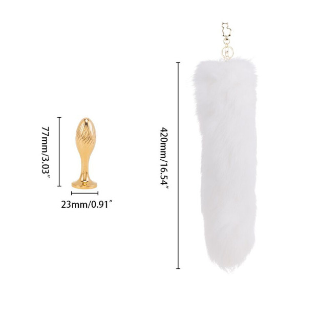 Металева анальна пробка LOCKINK SEVANDA White Fox-Tail Anal Pear-shape Plug