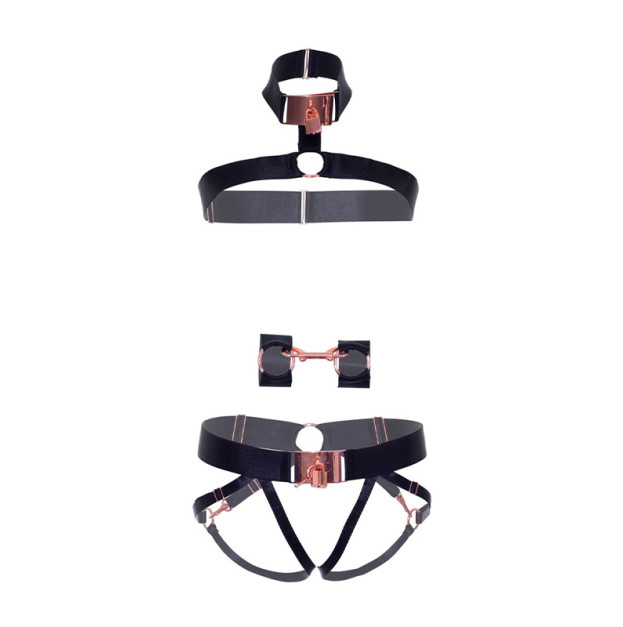 Комплект атласних ременів для бондажу Leg Avenue Satin elastic harness Set Black One size