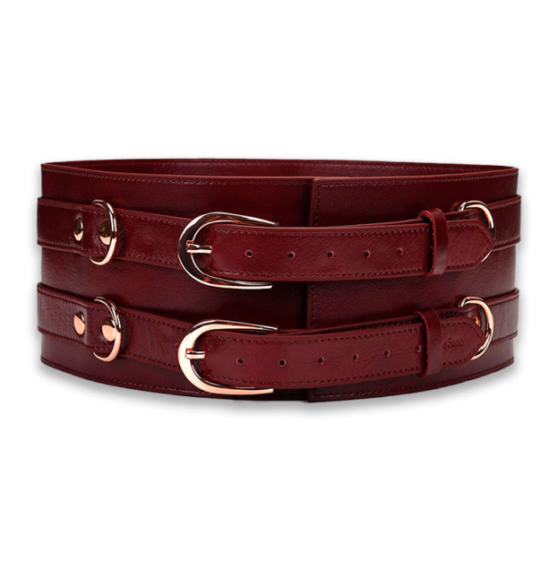 Шкіряний пояс для бондажу Liebe Seele Wine Red Waist Cuff Size S