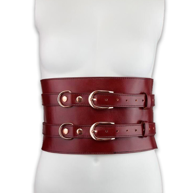 Шкіряний пояс для бондажу Liebe Seele Wine Red Waist Cuff Size S