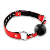 Кляп Fetish Tentation Premium Leather gag with silicone ball Red