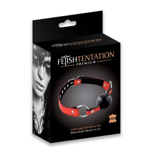 Кляп Fetish Tentation Premium Leather gag with silicone ball Red