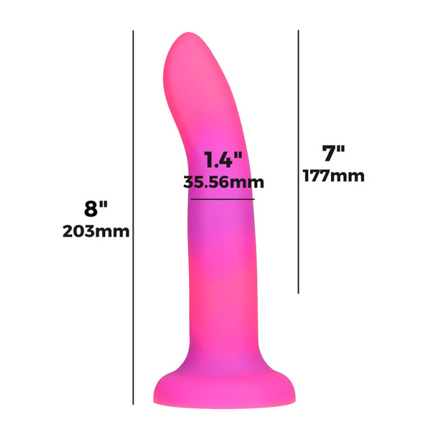 Dildo Addiction Rave 8″ Glow in the Dark Dildo Pink Purple