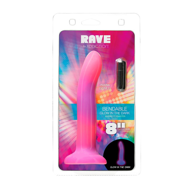 Dildo Addiction Rave 8″ Glow in the Dark Dildo Pink Purple