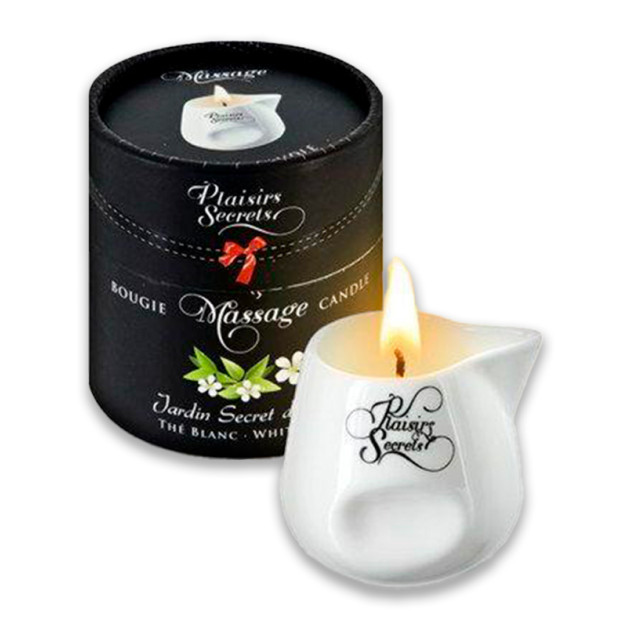 Свічка для масажу в керамічному посуді Plaisirs Secrets White Tea