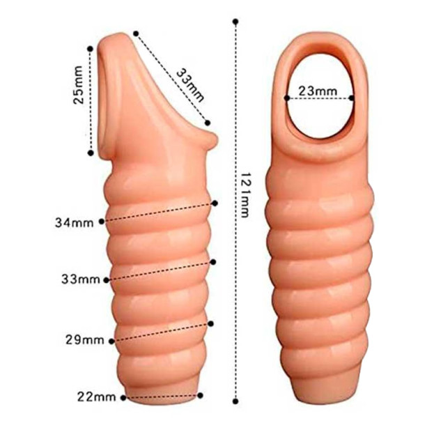 Embossed penis attachment with open head flesh