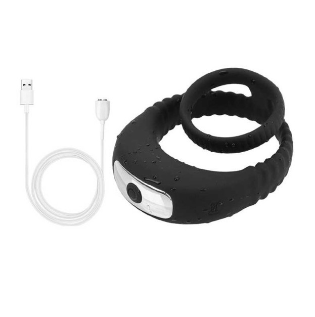 USB Triple Vibrating Cock Ring for Penis and Scrotum Black