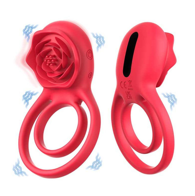 Двойное эрекционное кольцо с вибрацией Hgod Rose красный