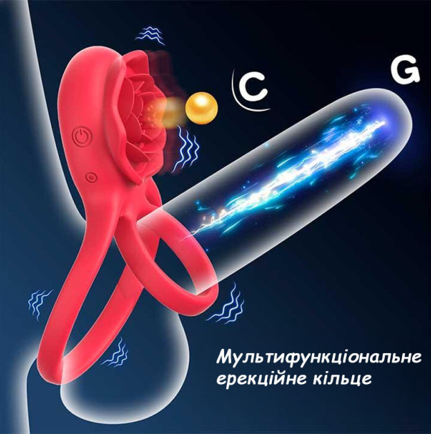 Двойное эрекционное кольцо с вибрацией Hgod Rose красный