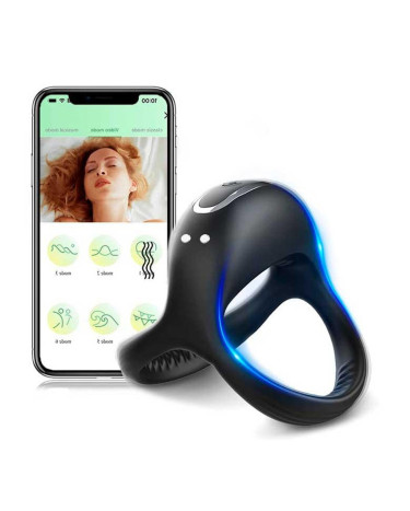 Triple Erection Smart Vibrating Cock & Scrotum Ring Love Spouse Black