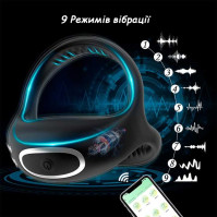 Triple Erection Smart Vibrating Cock & Scrotum Ring Love Spouse Black