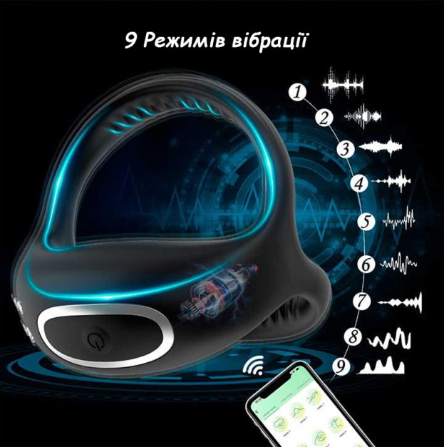 Triple Erection Smart Vibrating Cock & Scrotum Ring Love Spouse Black