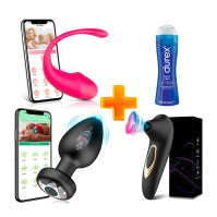 Set of smart vibrators, anal plug, lube durex with control via the app