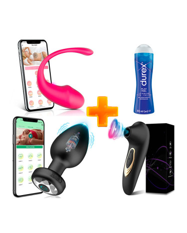 Set of smart vibrators, anal plug, lube durex with control via the app
