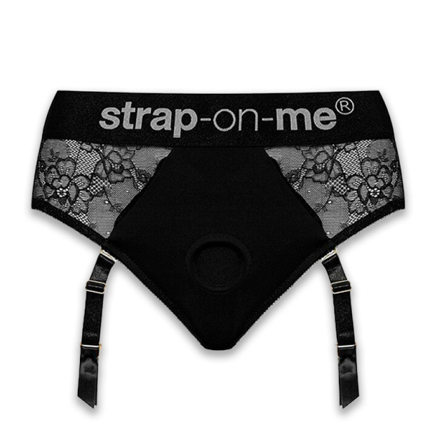 Мереживні труси для страпону з підв'язками для панчох Strap-On-Me Diva Harness S